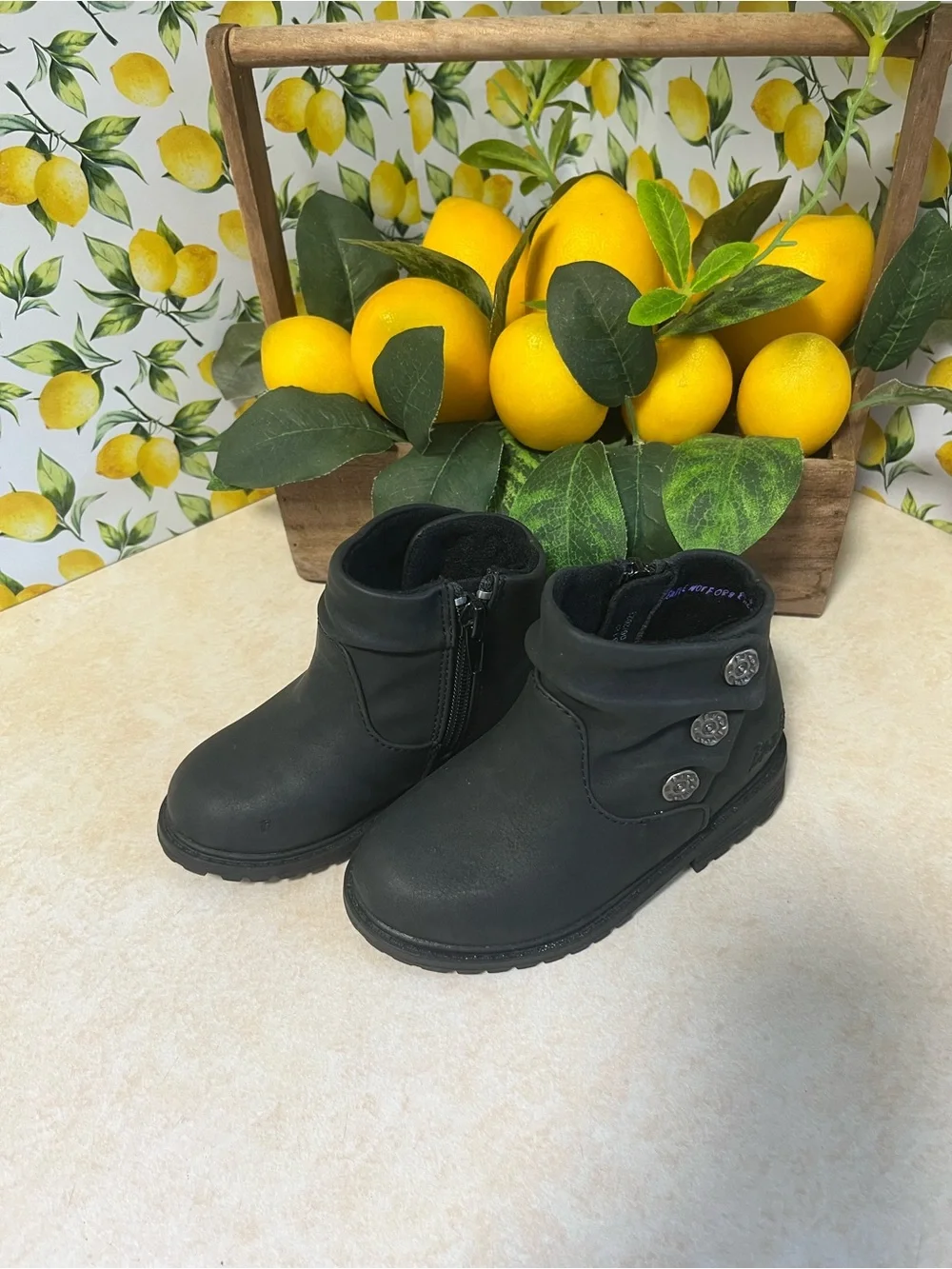 Girls' Black Ankle Boots with Side Buttons - Kids Shoes Size 7 T